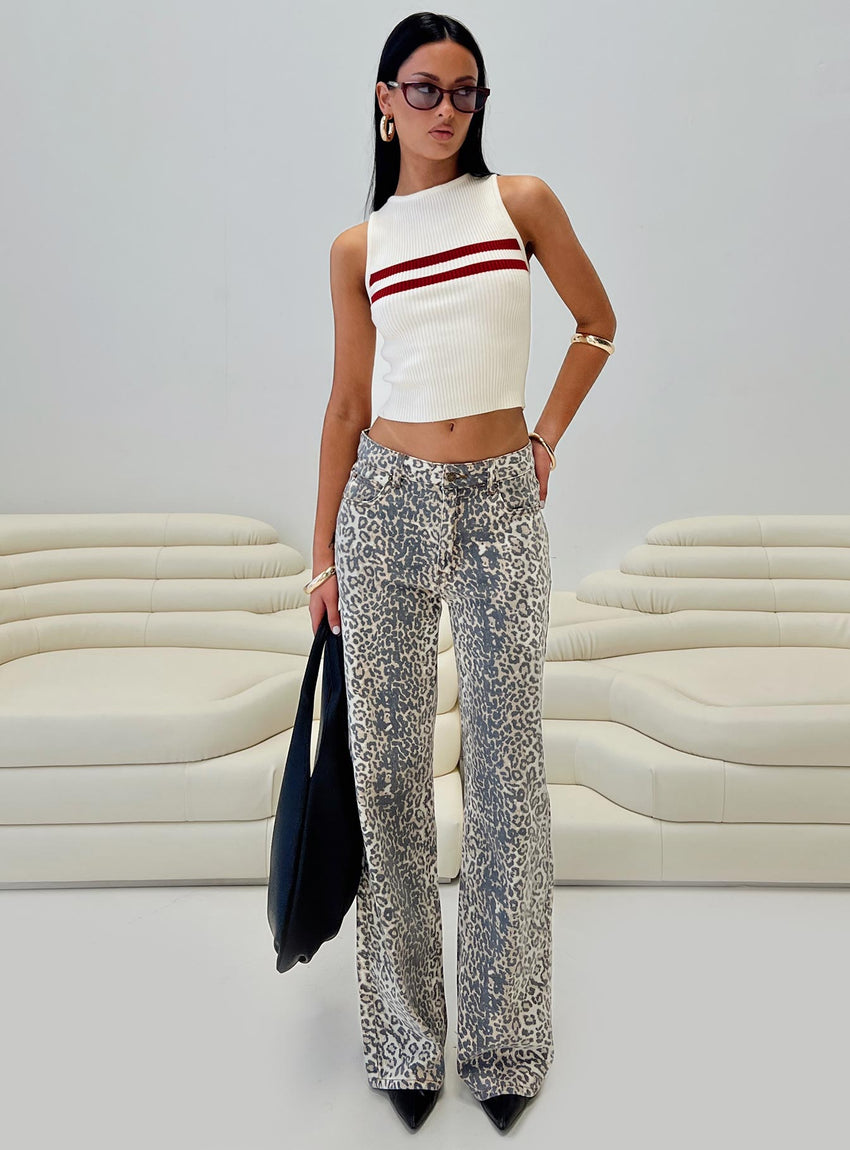Top Model Low Rise Straight Leg Jeans Leopard Fade