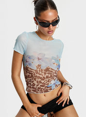 Pop Quiz Mesh Top Blue / Leopard
