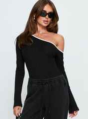 Andrielle One Shoulder Long Sleeve Bodysuit Black / White