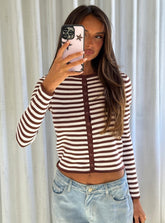 Elcie Button Up Cardigan Brown Stripe