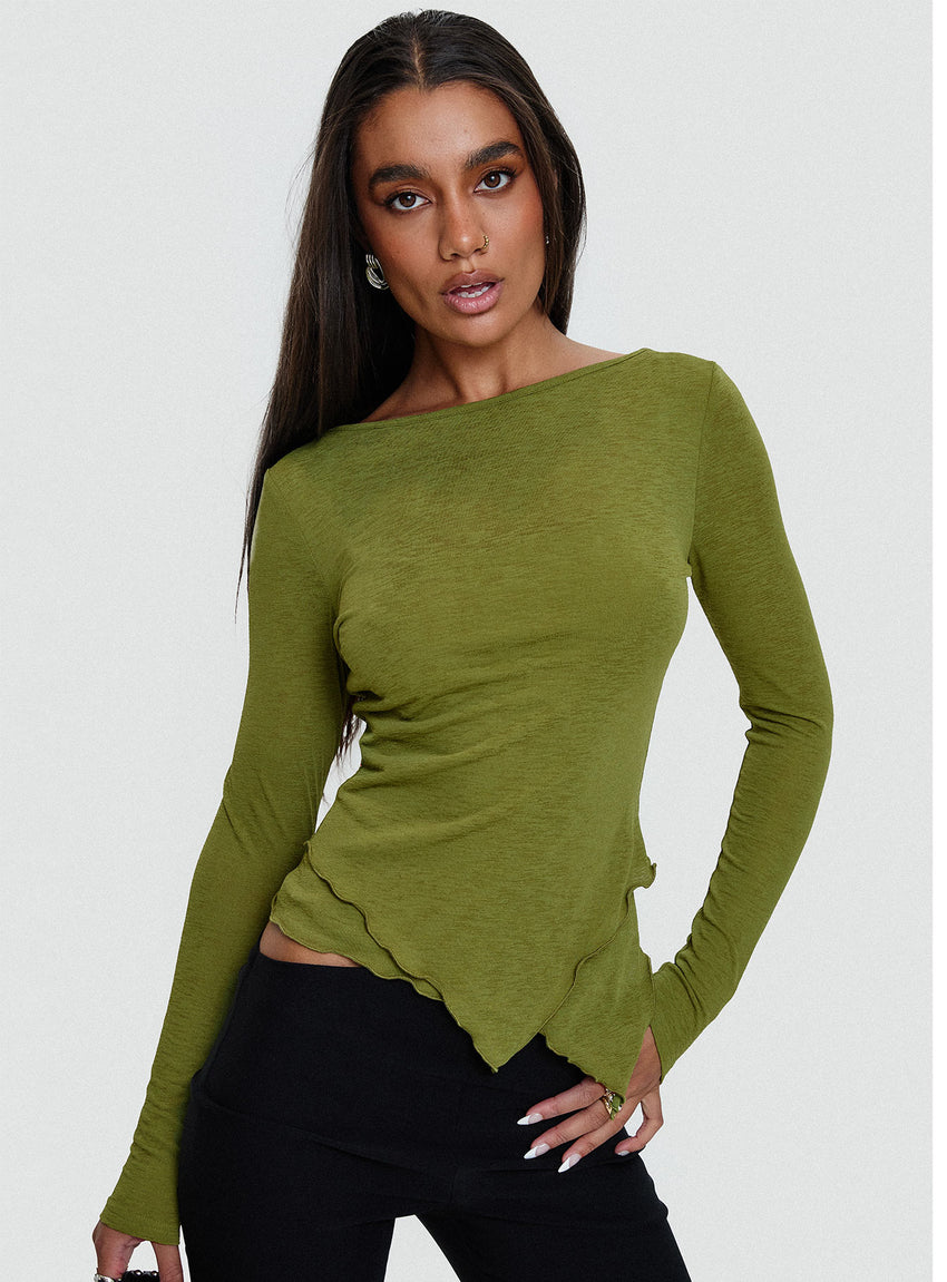I Know You Backless Long Sleeve Top Green