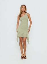 Family Ties Ruched One Shoulder Mini Dress Green