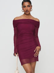 Consideration Long Sleeve Mini Dress Burgundy