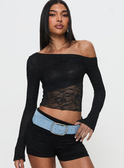 Tiberius Lace Asymmetrical Long Sleeve Top Black