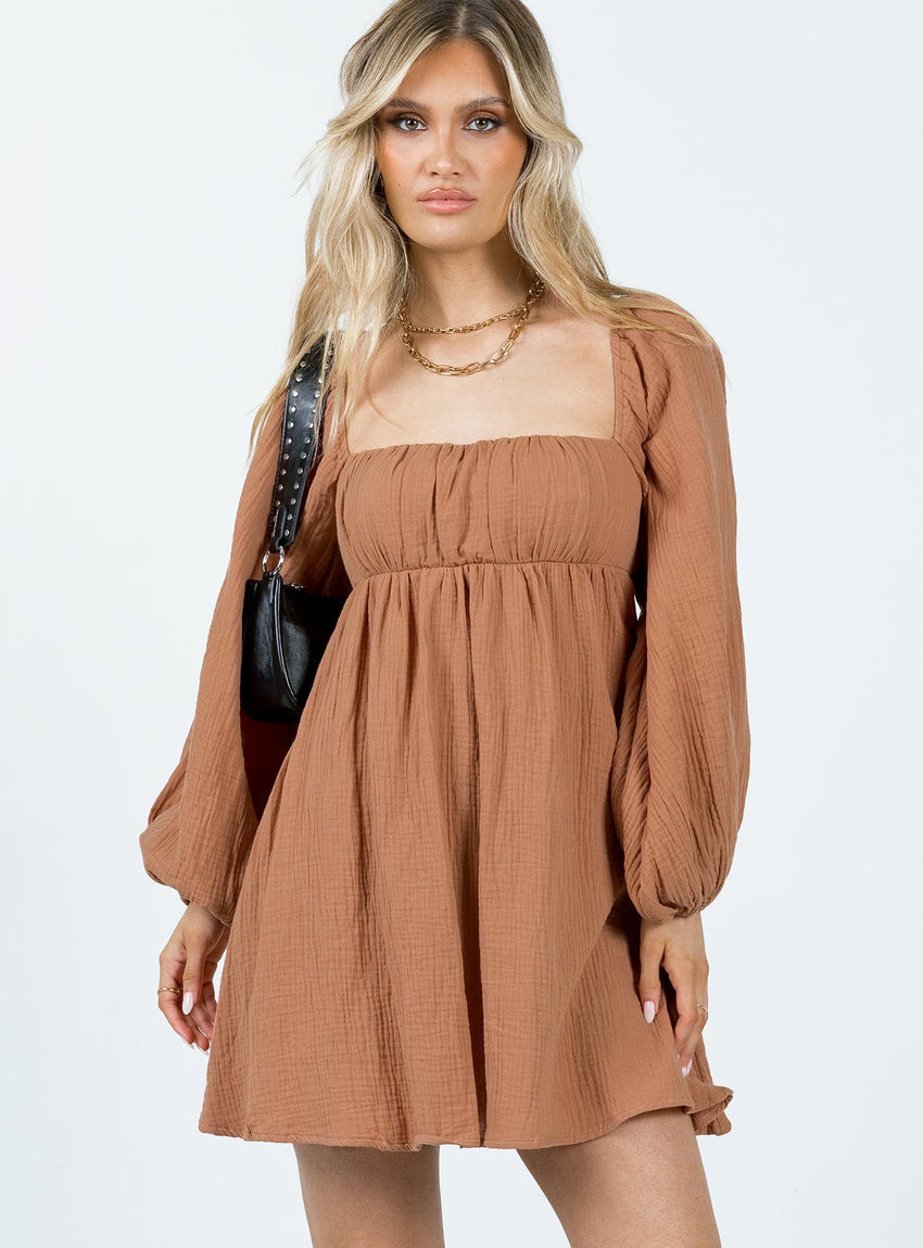 Let's Dance Mini Long Sleeve Dress Rust