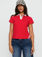 Learn Your Lesson Contrast Collared Top Red / White