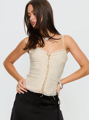 Angeleah Tie Up Frill Detail Top Cream