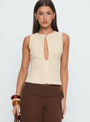 Heleena Zip Through Top Cream
