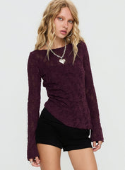 Branna Ruched Lace Long Sleeve Top Plum