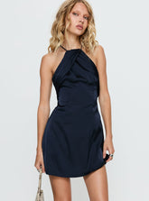 Amberlee Halter Ruched Mini Dress Navy
