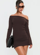 Sina Off Shoulder Mini Dress Chocolate
