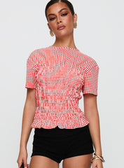 Maybe Tomorrow Ruched Top Red Check