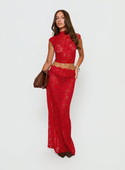 Vionna Lace Maxi Skirt Red