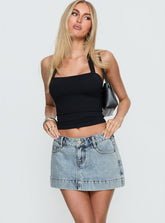 Warna Low Rise Denim Mini Skirt Light Blue Wash