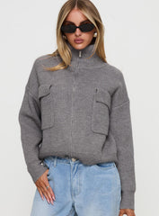 Too Busy Zip Up Sweater Grey