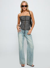 Soft Spoken Strapless Tie Up Top Black
