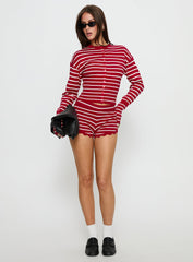 Head In The Clouds Cardigan Crimson Stripe