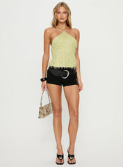 Dashae Fluffy Arrowneck Top Green