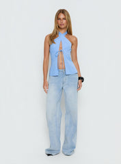 Sensational Cross Front Tie Detail Top Blue Stripe