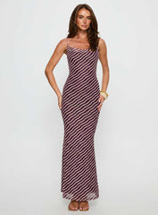 Aliah Cowl Neck Maxi Dress Plum Stripe