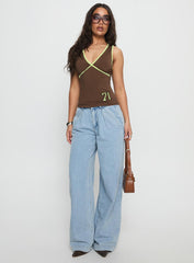 71 Classics V Neck Top Brown