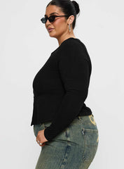 Kortez Long Sleeve Zip Through Top Black Curve