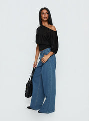 Naylor Mid Rise Wide Leg Jeans Mid Blue Wash