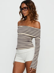 Janicia Off Shoulder Top Charcoal Stripe