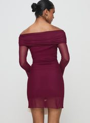Consideration Long Sleeve Mini Dress Burgundy