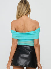 Dreamscapes Off Shoulder Mesh Bodysuit Blue