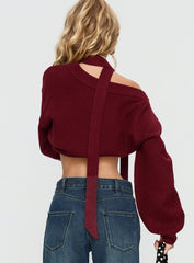 Ruthi Scarf Off Shoulder Knit Sweater Burgundy