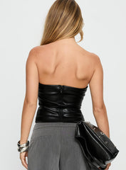 Oaklee Strapless Faux Leather Top Black