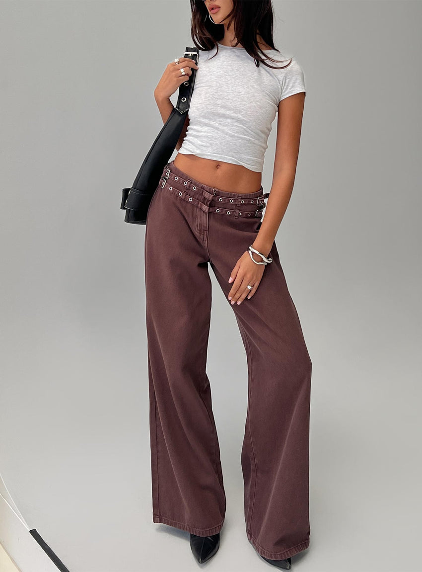 Baccarat Mid Rise Wide Leg Belted Pant Chocolate