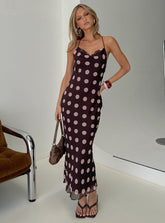 Andreana Low Back Maxi Dress Burgundy Polka Dot
