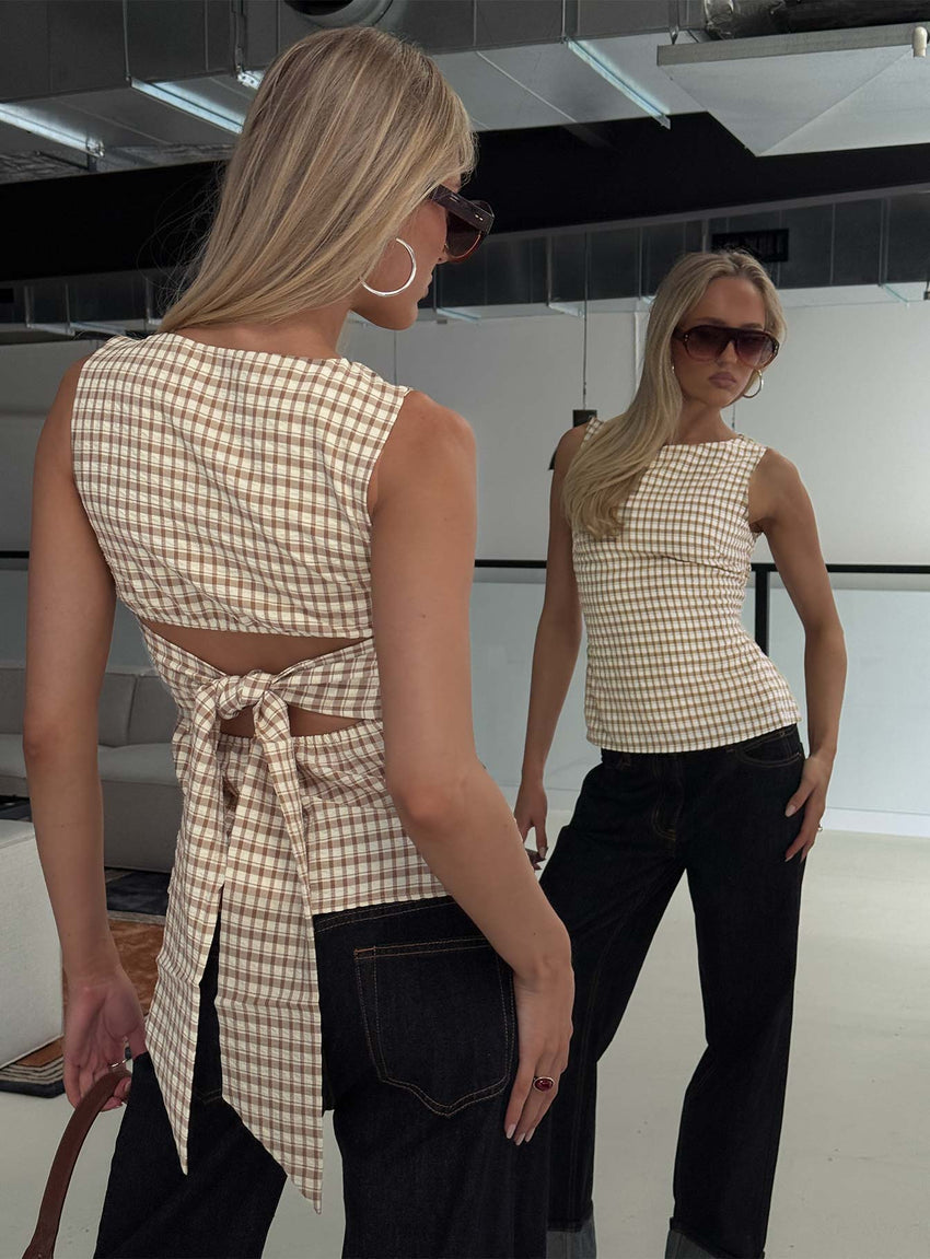 Michaud Top Brown Gingham