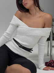 Ellenore Belt Detail Off Shoulder Top Grey
