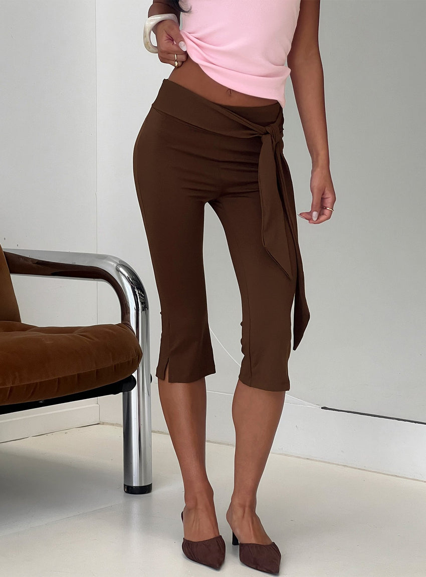 Lizana Tie Side Capri Pants Brown