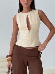 Heleena Zip Through Top Cream