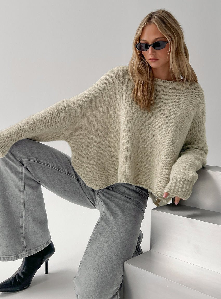 Ramy Wide Neck Knit Sweater Olive