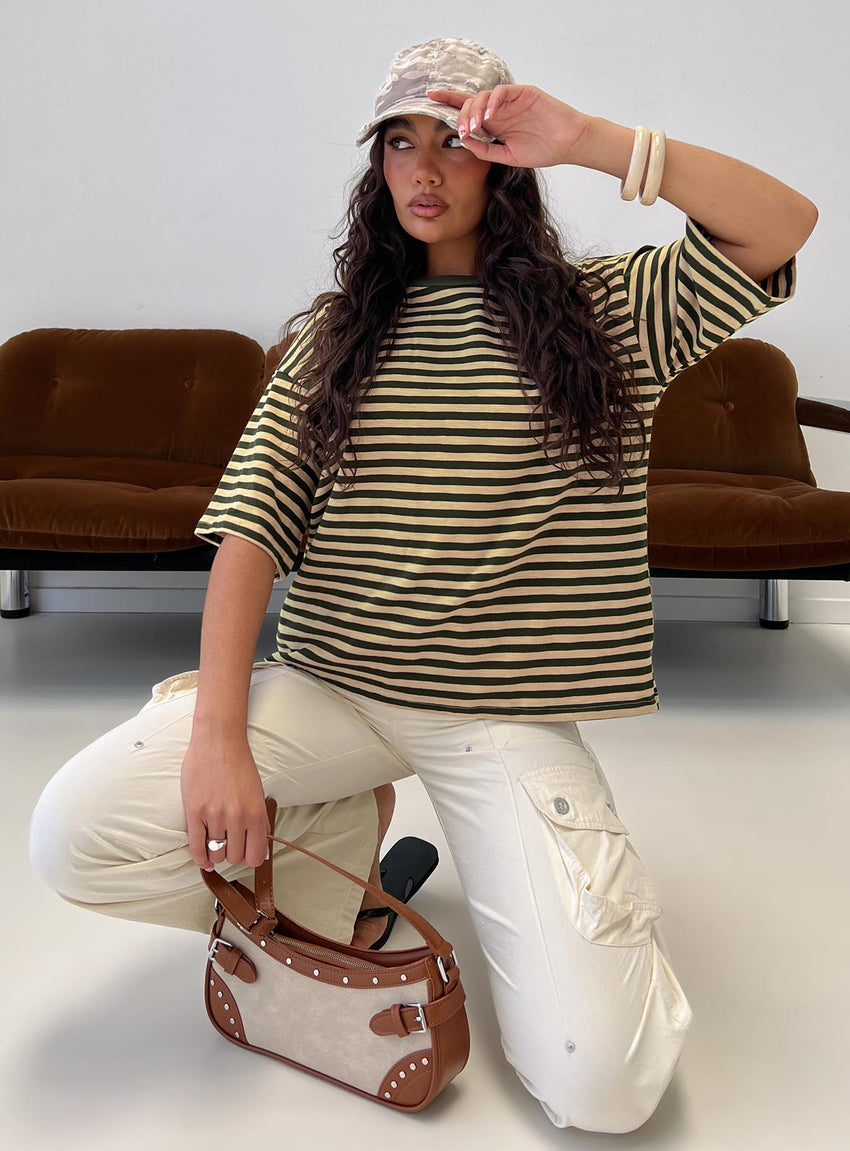 Settle Down Short Sleeve Top Green / Cream Stripe