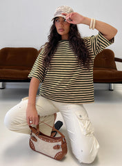 Settle Down Short Sleeve Top Green / Cream Stripe