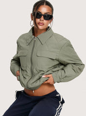 Denvar Quilted Bomber Jacket Green