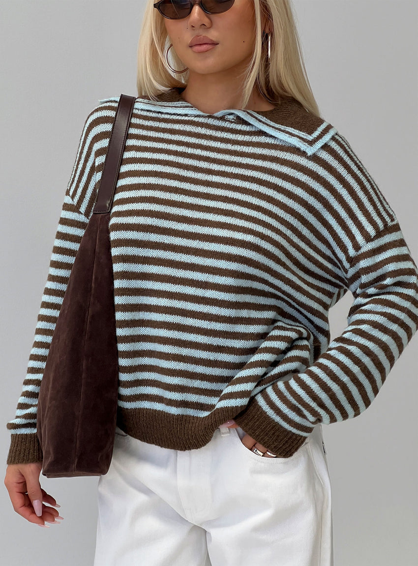 Moon Went Dark Collared Knit Sweater Stripe