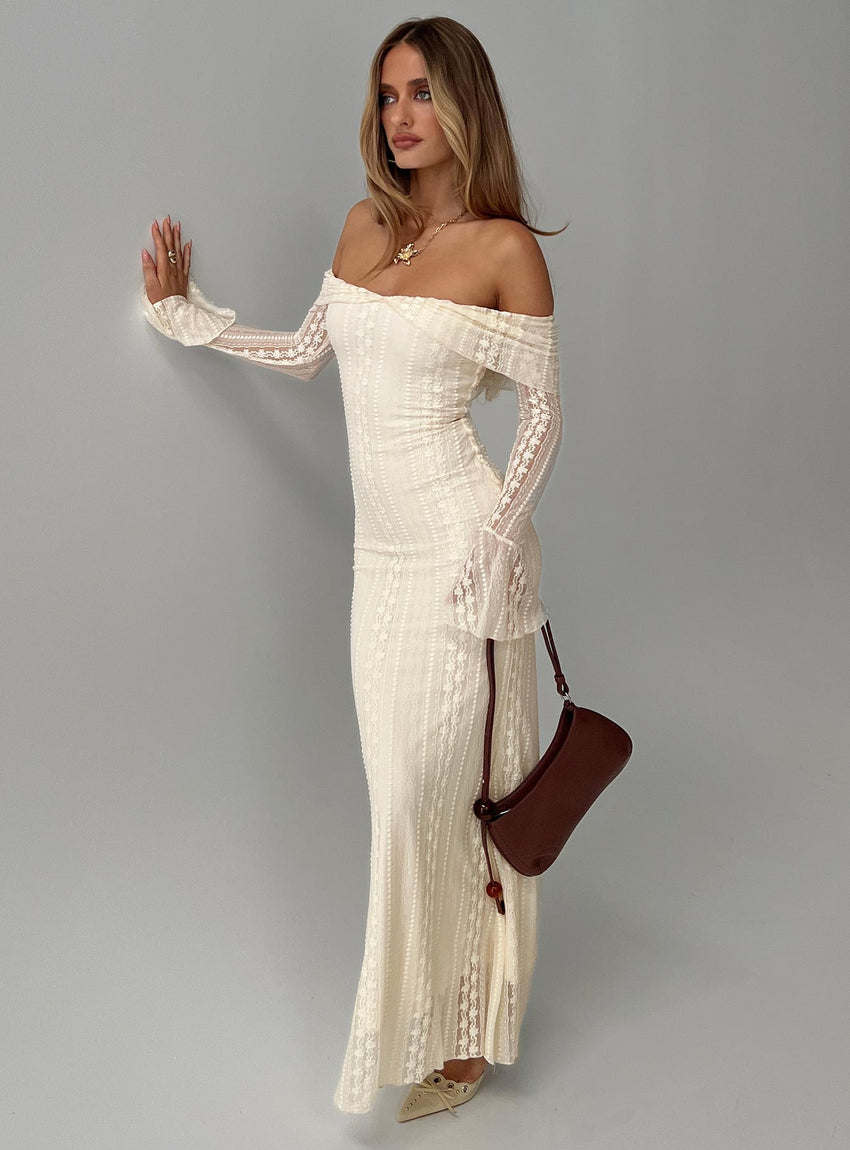 Perdita Long Sleeve Lace Maxi Dress Cream