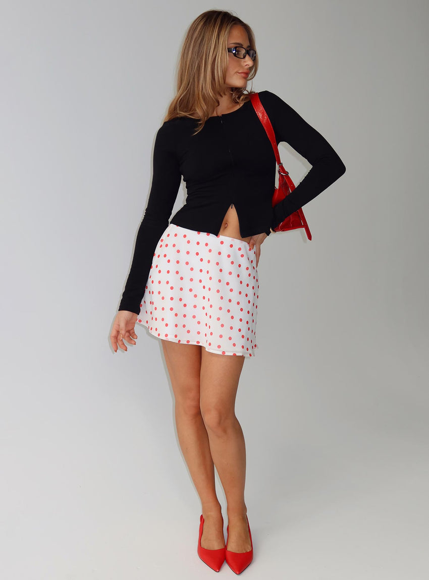 Dapple Bias Mini Skirt White / Red Polka