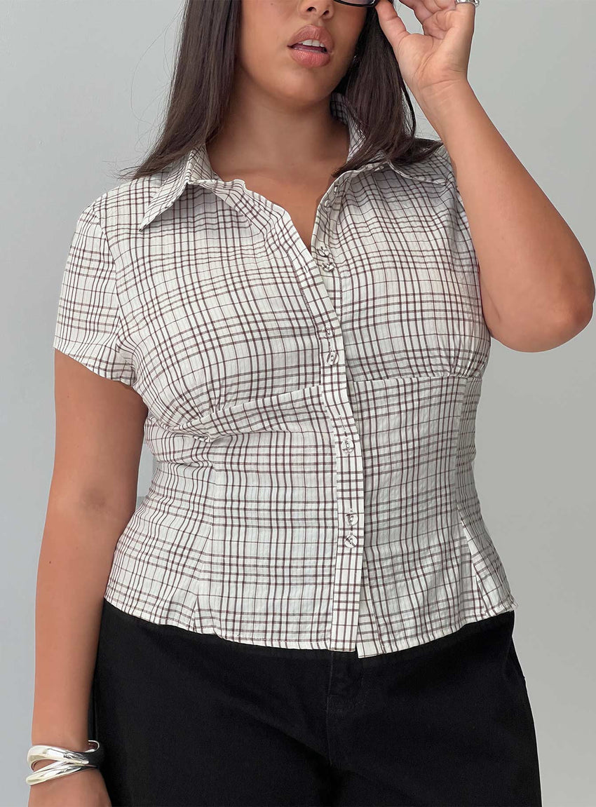 Cottesloe Blouse Top Brown Check Curve