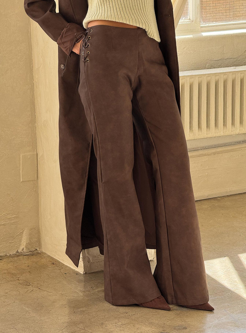 Trickrider Tie Side Faux Leather Pants Chocolate