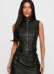Ceejay Faux Leather Top Black