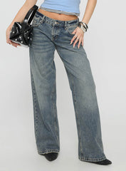 Zaralyn Low Rise Wide Leg Jeans Mid Blue Wash