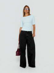 Naylor Mid Rise Wide Leg Jeans Washed Black Denim